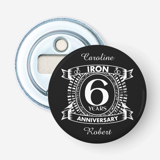 6th wedding anniversary distressed crest bottle opener (Front)