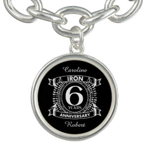 6th wedding anniversary distressed crest charm bracelet