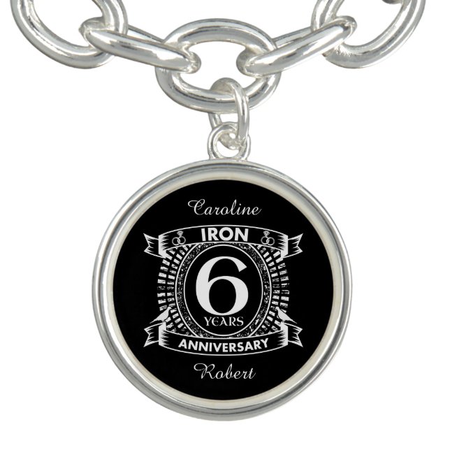 6th wedding anniversary distressed crest charm bracelet (Design)