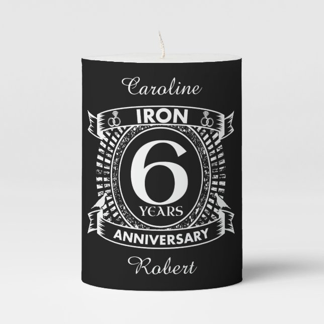 6th wedding anniversary distressed crest pillar candle (Front)