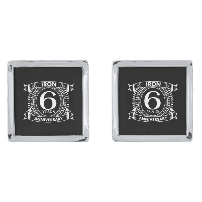 6th wedding anniversary distressed crest silver cufflinks (Front)