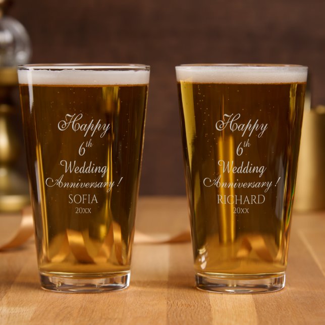 6th Wedding Anniversary Elegant Script Pint Glass (Party)