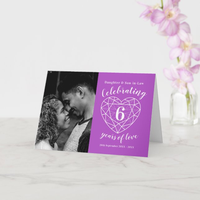 6th Wedding Anniversary heart purple amethyst Card (Orchid)