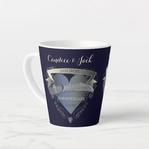 6th Wedding Anniversary Iron Heart Emblem Latte Mug