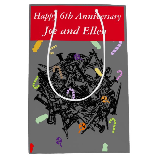 6th Wedding Anniversary, Nails and Candy Medium Gift Bag (Front)
