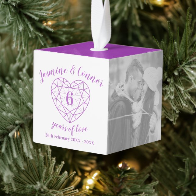 6th Wedding Anniversary photo purple amethyst Cube Ornament (Tree)