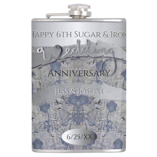 6th Wedding Anniversary Sugar and Iron Flask (Front)
