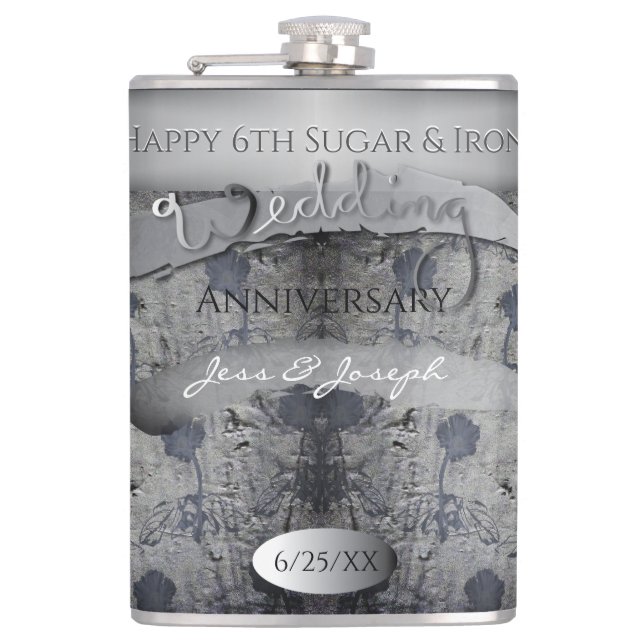 6th Wedding Anniversary Sugar and Iron Flask (Front)