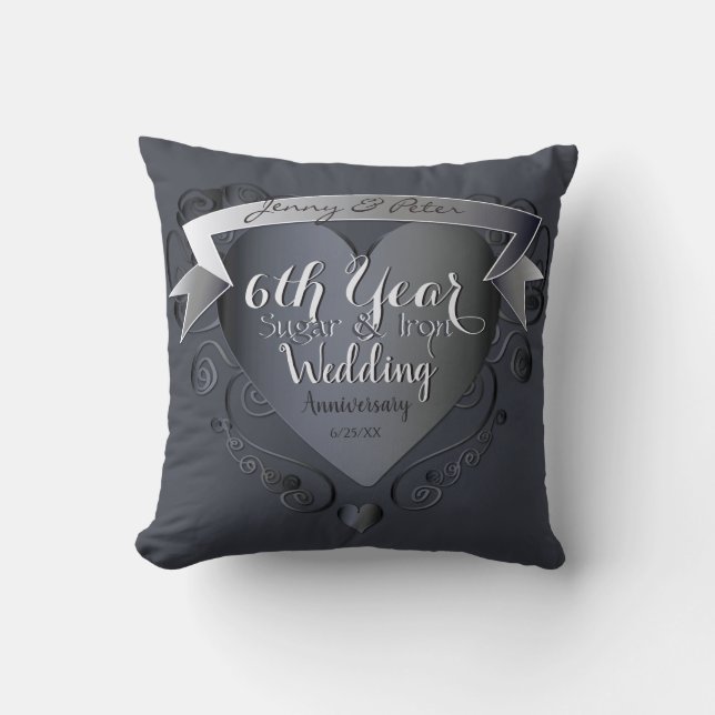 6th Year Wedding Anniversary Sugar and Iron+Photo Throw Pillow (Front)