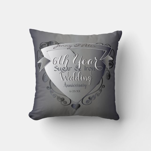 6th Year Wedding Anniversary Sugar and Iron Throw Pillow (Front)
