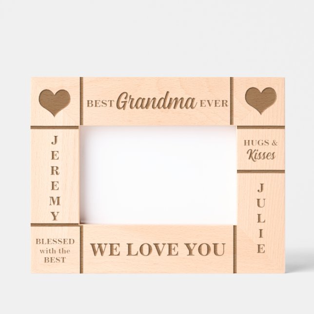 6x4 BEST Grandma Ever Grandkids Names Engraved Frames (Front)