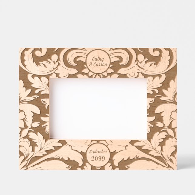 6x4 Landscape Bold Botanical Leaves Custom Text Engraved Frames (Front)