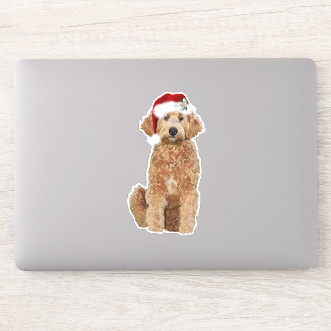 6x6 Custom-Cut Christmas Sticker of golden doodle (Computer)