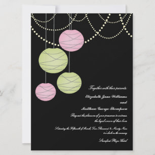 6x8 Wedding Pink & Green Paper Lanterns Invite
