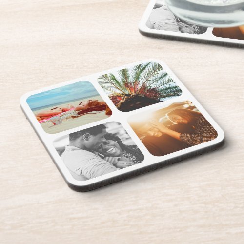 6x Coaster Set 4 Photo Template Grid Rounded Cork