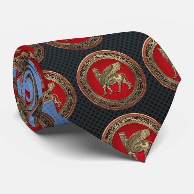 [700] Assyrian Winged Bull - Gold Lamassu Neck Tie (Rolled)