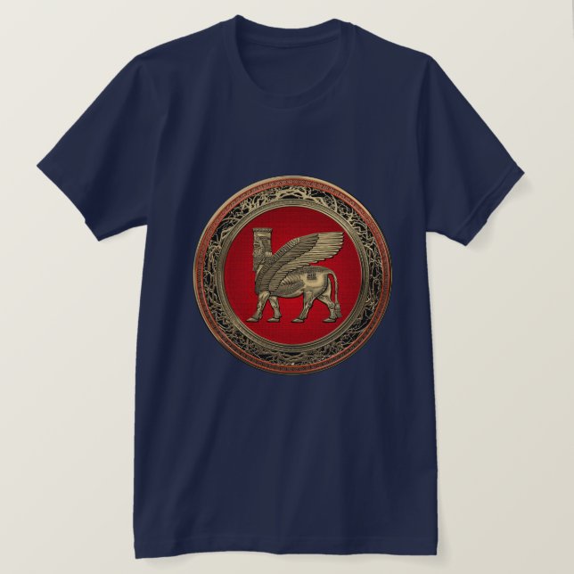 [700] Assyrian Winged Bull - Gold Lamassu T-Shirt (Design Front)