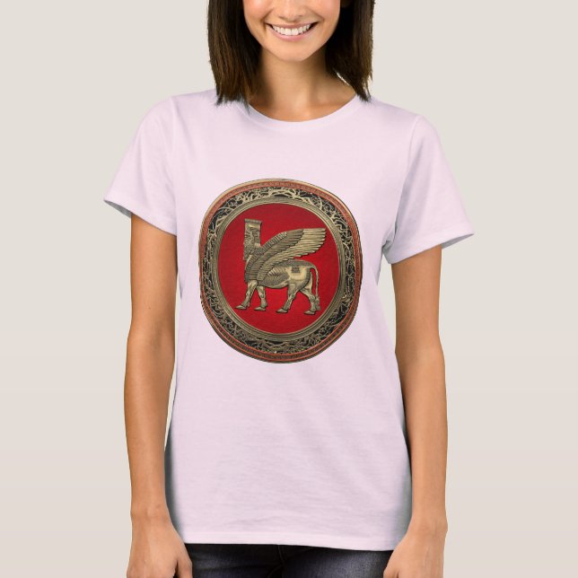 [700] Assyrian Winged Bull - Gold Lamassu T-Shirt (Front)