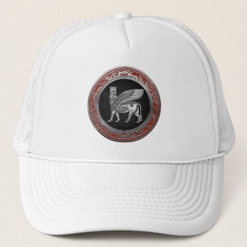700 Assyrian Winged Bull _ Silver Lamassu Trucker Hat