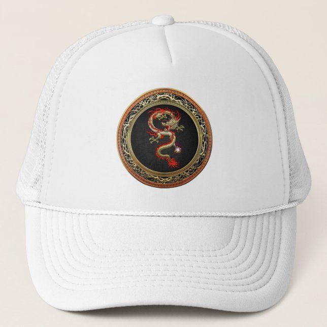 [700] Golden Chinese Dragon Fucanglong Trucker Hat (Front)
