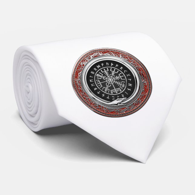 [700] Vegvisir - Viking Silver Magic Runic Compass Neck Tie (Rolled)