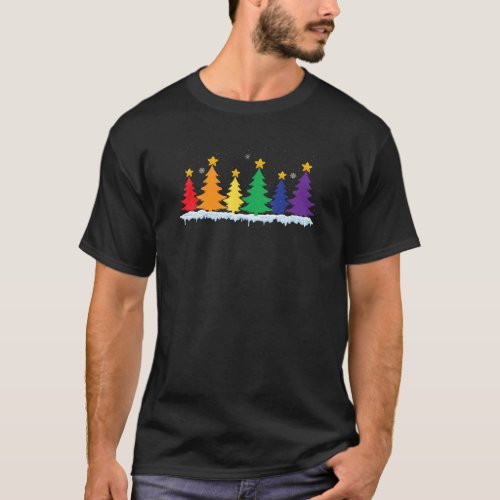 702p LGBT Flag Christmas Tree Merry Xmas Gay LGBT  T_Shirt