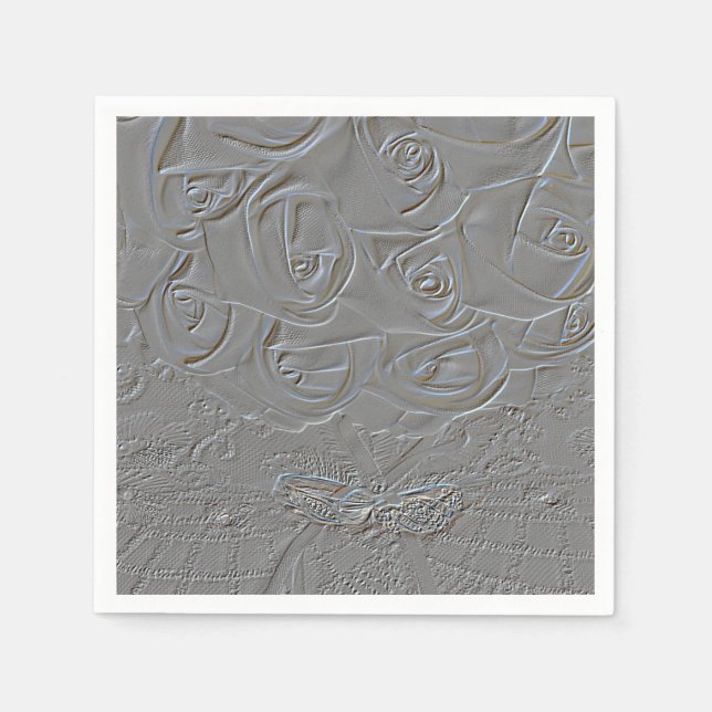 7060-E-Embossed Wedding Bouquet with Rings Napkins (Front)
