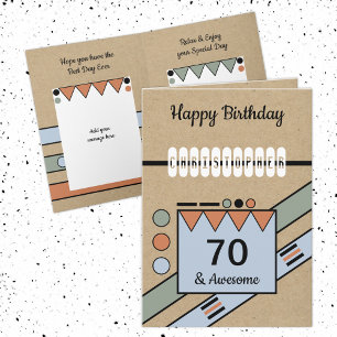 70 and awesome green blue 70th rustic Birthday Card