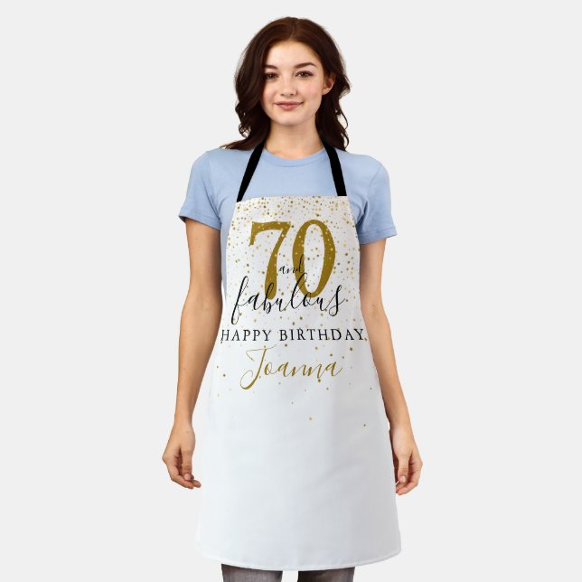 70 and Fabulous Birthday Elegant Gold and Black Apron (Worn)