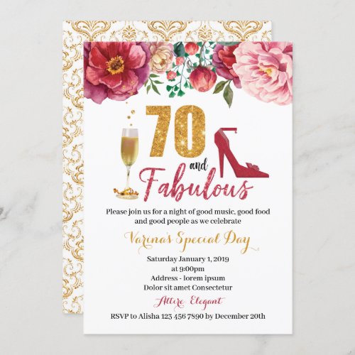 70 and Fabulous Birthday Invitation for Women
