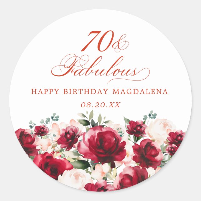 70 and Fabulous Birthday Personalized Custom Classic Round Sticker (Front)
