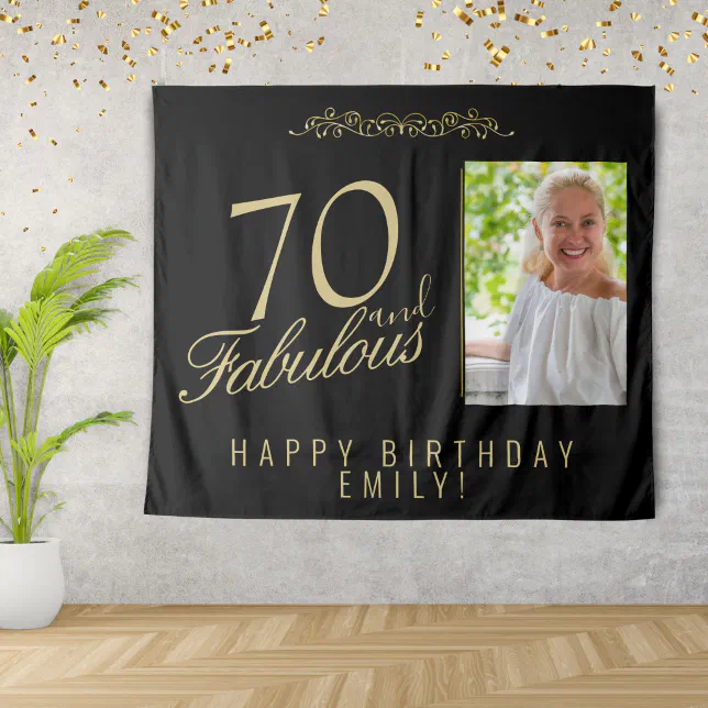 70 and Fabulous Birthday Photo Black Backdrop | Zazzle