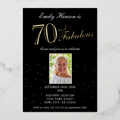 70 and Fabulous Black 70th Birthday Gold Foil Invitation