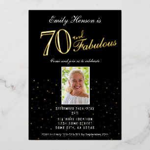 70 and Fabulous Black 70th Birthday Gold Foil Invitation