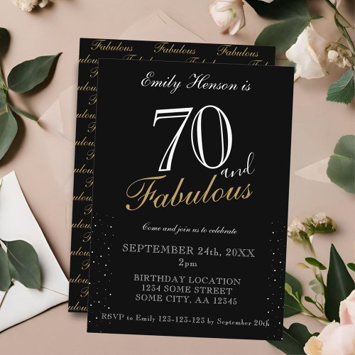 70 and Fabulous Black Elegant Script Birthday  Invitation