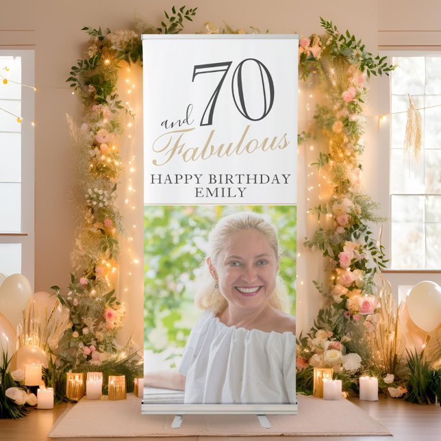 70 and Fabulous Elegant 70th Birthday Photo Retractable Banner (Creator Uploaded)