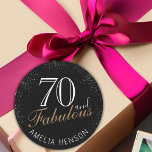 70 and Fabulous Elegant Black 70th Birthday Classic Round Sticker<br><div class="desc">70 and Fabulous Modern and Elegant Black 70th Birthday Stickers. The design has a modern typography 70 and Fabulous on a black background with white sparkles.</div>