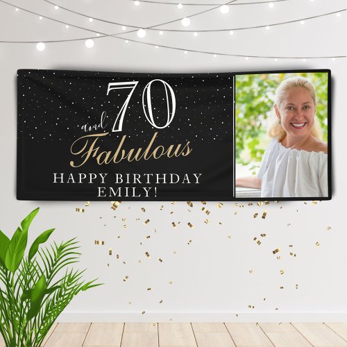 70 and Fabulous Elegant Black 70th Birthday Photo Banner