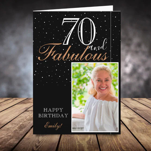 70 and Fabulous Elegant Black 70th Birthday Photo Card | Zazzle