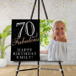 70 and Fabulous Elegant Black 70th Birthday Photo Foam Board<br><div class="desc">70 and Fabulous Elegant Black 70th Birthday Photo Foam Board. 70 and fabulous text in trendy script with a name on a black background. Personalize it with your photo, your name and the age, and make your own birthday party board. It`s a great sign and backdrop for a woman`s birthday...</div>