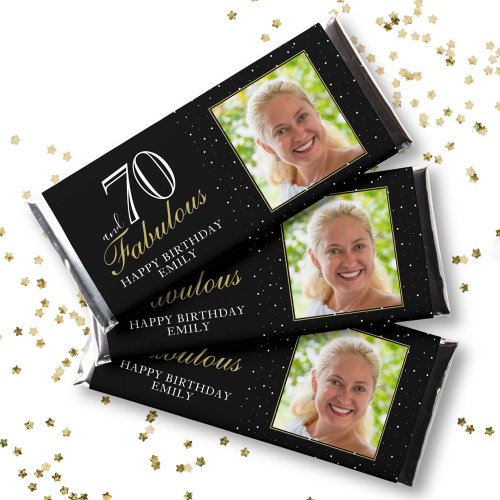 70 and Fabulous Elegant Black 70th Birthday Photo Hershey Bar Favors