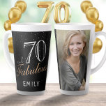 70 and Fabulous Elegant Black 70th Birthday Photo Latte Mug<br><div class="desc">70 and Fabulous Elegant Black 70th Birthday Photo Latte Mug. The background is black. Personalize the mug with your photo,  your name and make your own 70th birthday gift for a woman.</div>