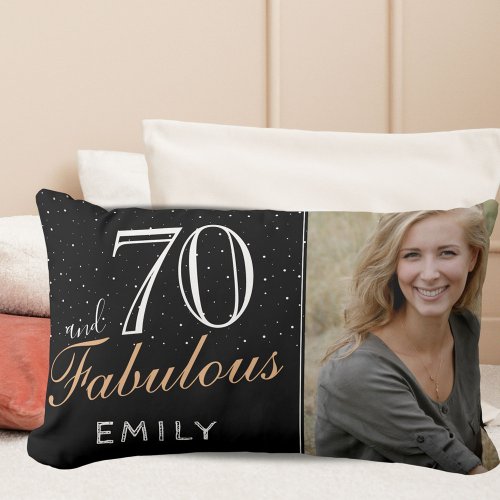 70 and Fabulous Elegant Black 70th Birthday Photo Lumbar Pillow