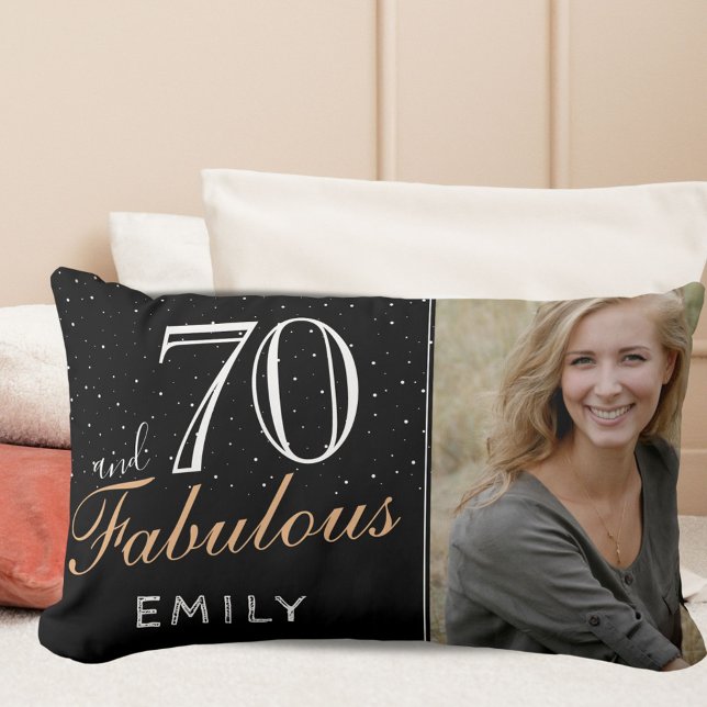 70 and Fabulous Elegant Black 70th Birthday Photo Lumbar Pillow (Creator Uploaded)