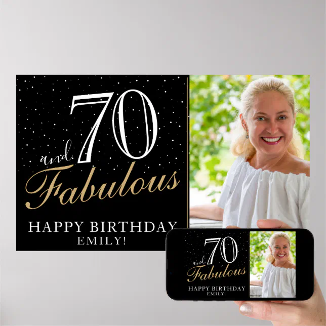 70 and Fabulous Elegant Black 70th Birthday Photo Poster | Zazzle