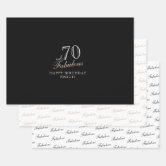 Elegant Chic Black and White Script Happy Birthday Wrapping Paper