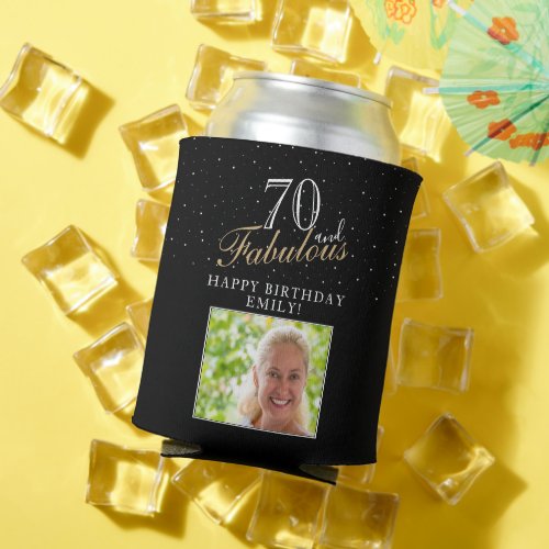 70 and Fabulous Elegant Black Photo 70th Birthday Can Cooler