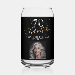 70 and Fabulous Elegant Black Photo 70th Birthday Can Glass