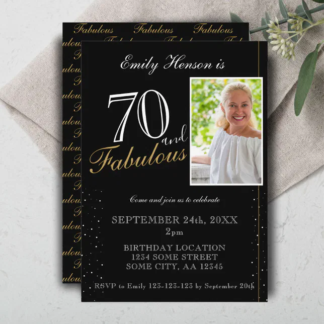 70 and Fabulous Elegant Black Photo Birthday Invitation Zazzle