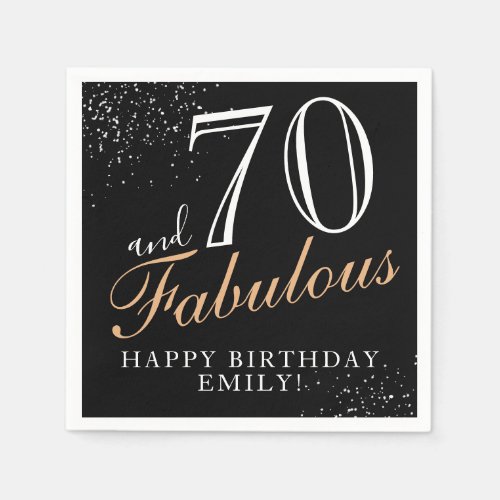 70 and Fabulous Elegant Black Script 70th Birthday Napkins - 70 and Fabulous Elegant Black Script 70th Birthday Napkins. Make your own 70th birthday party paper napkin for her. Customize with the name and age.